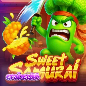 Tampilan grid asimetris dan karakter Broccoli Samurai dalam slot Sweet Samurai